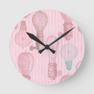 Horloge Ronde Ampoules Roses Vintage Amateurs de Rétro Électrici