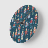 Horloge Ronde Amusant 1950s Style Rétro Robot Motif foncé (Angle)