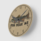 Horloge Ronde Amusant pêcheur poisson me peur (Angle)