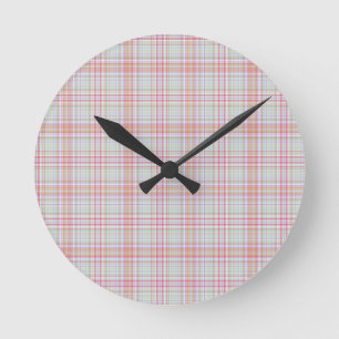 Horloge Ronde Amusement élégant, rose classique 'n vert Plaid gé