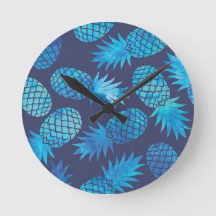 Horloge Ronde Ananas bleus de colorant de cravate