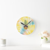 Horloge Ronde Ananas cool, aquarelle Rainbow Tie Dye (Maison)