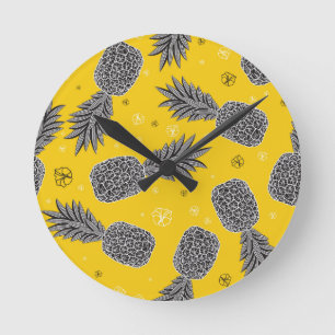 Horloge Ronde Ananas Sur Or