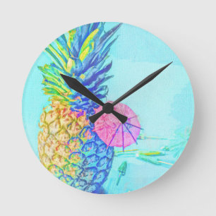 Horloge Ronde Ananas Tropical