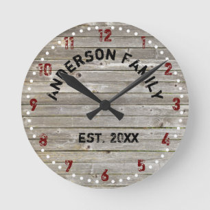 Horloge Ronde Ancien Weathered Barn Wood Custom