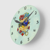 Horloge Ronde Ancre, avale et Roses (Angle)