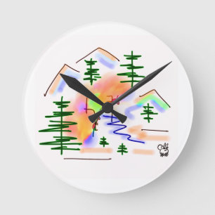 Horloge Ronde âne et arc-en-ciel