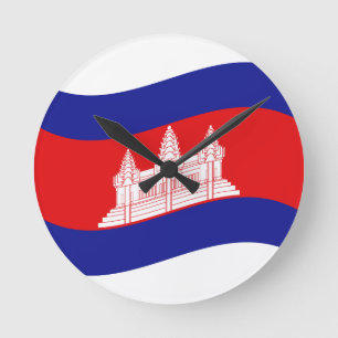 Horloge Ronde Angkor Vat Drapeau Cambodgien Vague