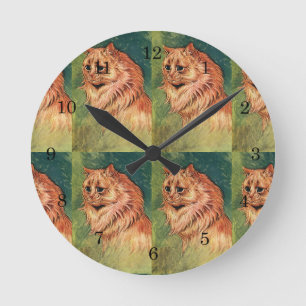 Horloge Ronde Animaux de compagnie vintage, chat orange à poils 