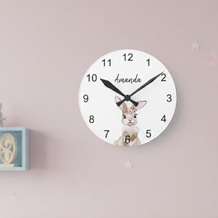 Horloge Ronde Animaux de forêt aquarelle Chambre d'enfants Lapin