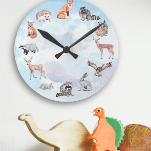 Horloge Ronde Animaux de la forêt, chambre d'enfants, cerf, rena