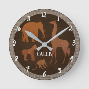 Horloge Ronde Animaux de la jungle safari marron