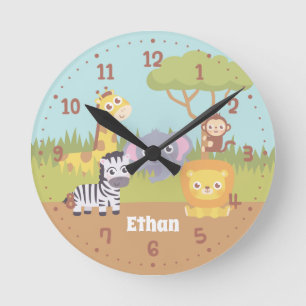 Horloge Ronde Animaux de Safari Sauvages Mignons Décoration de C