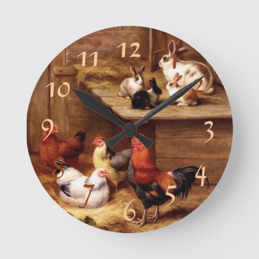 Horloge Ronde Animaux familiers de lapin de coq (Recto)