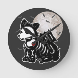 Horloge Ronde Anime Loup Émo Gothique Tranchant Squelette Hallow