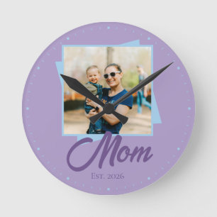 Horloge Ronde Année d'établissement de maman avec photo personna