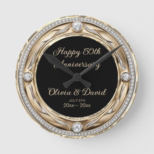Horloge Ronde Anniversaire du Mariage de diamants d'argent (Recto)