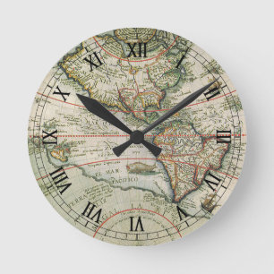 Horloge Ronde Antique carte du Vieux Monde des Amériques, Theodo