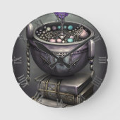 Horloge Ronde Antique Steampunk Cauldron | Pile de Spellbooks (Recto)