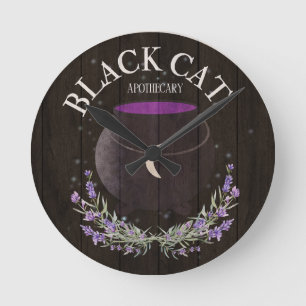 Horloge Ronde Apothécaire de chat noir