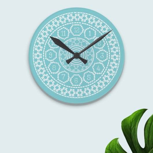Horloge Ronde Aqua Cross Stitch Wall Clock