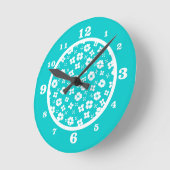 Horloge Ronde Aqua & Fleurs blanches (Angle)