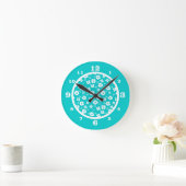 Horloge Ronde Aqua & Fleurs blanches (Maison)