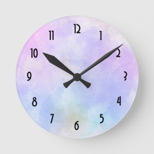 Horloge Ronde Aquarelle Abstraite bleu violet élégant (Recto)