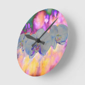 Horloge Ronde Aquarelle Abstraite orchidées tropicales (Angle)