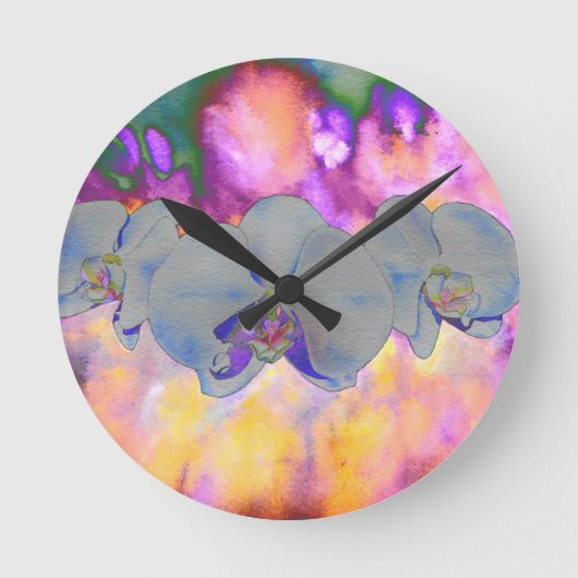 Horloge Ronde Aquarelle Abstraite orchidées tropicales (Recto)