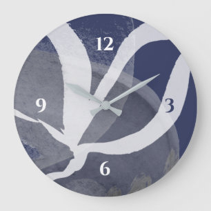 Horloge Ronde Aquarelle artistique bleu gris et blanc Grande hor