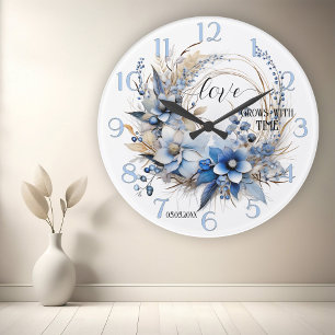 Horloge Ronde Aquarelle bleu bleu roux Aimer