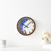 Horloge Ronde Aquarelle bleu et turquoise paon (Maison)