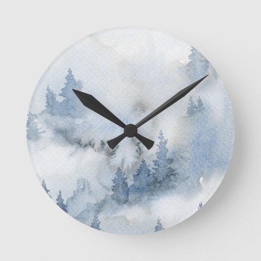 Horloge Ronde Aquarelle bleu foncé Forêt Abstraite (Recto)