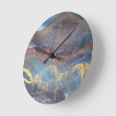 Horloge Ronde Aquarelle bleu or Abstraite Marine Élégante Modern (Angle)