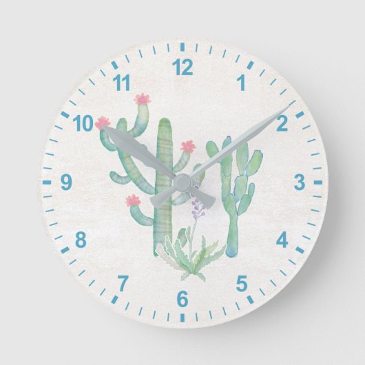 Horloge Ronde Aquarelle bohémienne Cactus (Recto)