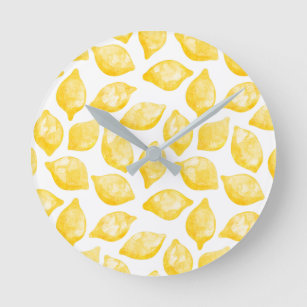 Horloge Ronde Aquarelle Citron Motif