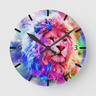 Horloge Ronde Aquarelle colorée - Lion
