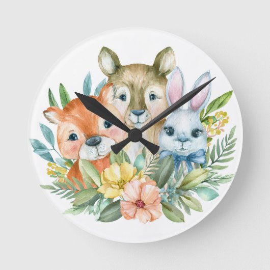 Horloge Ronde Aquarelle conception d'animaux mignons (Recto)