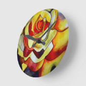Horloge Ronde Aquarelle couleur jaune fleur d'art (Angle)