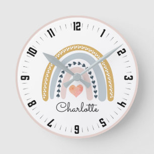 Horloge Ronde Aquarelle Cute Boho personnalisée Arc-en-ciel Gran