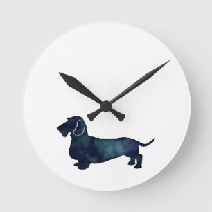 Horloge Ronde Aquarelle Dachshund Rough Revêtue