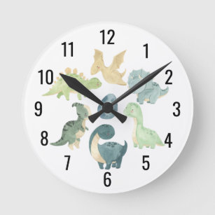 Horloge Ronde Aquarelle de bébé mignonne Dinosaur