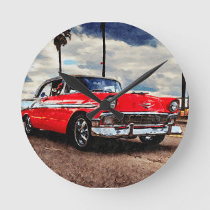 Horloge Ronde Aquarelle de Chevrolet Bel Air 1956
