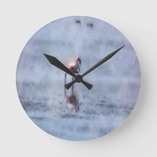 Horloge Ronde Aquarelle de Flamant rose solaire
