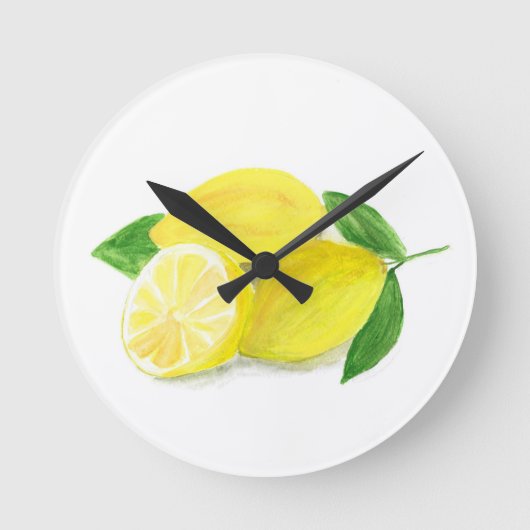 Horloge Ronde Aquarelle de Fruit de Citron jaune Citron (Recto)