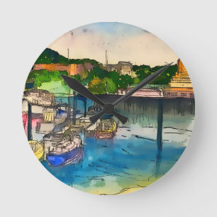 Horloge Ronde Aquarelle de Scarborough