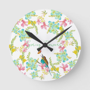 Horloge Ronde Aquarelle des fleurs de printemps