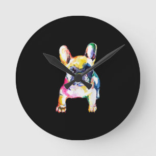 Horloge Ronde Aquarelle d'origine main Français Bulldog Cadeau
