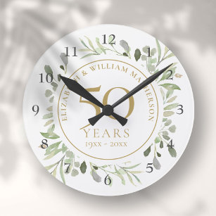 Horloge Ronde Aquarelle douce Feuilles 50e anniversaire